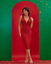 V-neck Floral Embellished Bandage Dress